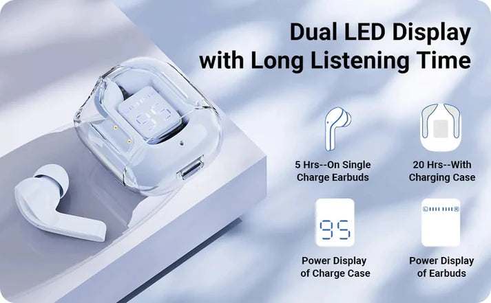 HEAVY BASS Air31 Airpods Sports Earbuds Wireless Crystal Transparent Touch Control Bluetooth 5.3