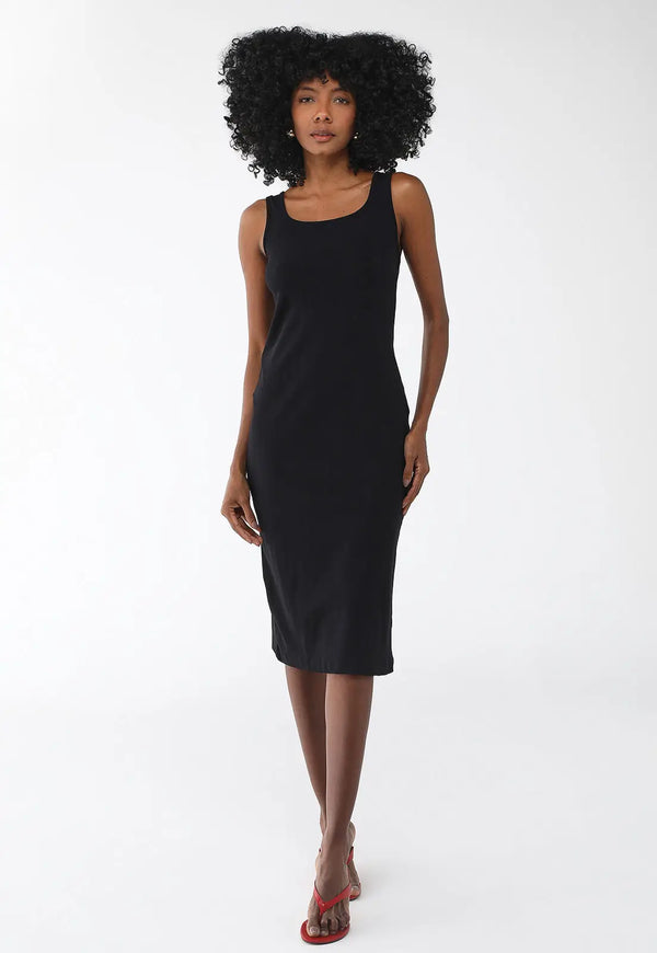 Midi Ribbed Dress with Black Straps
