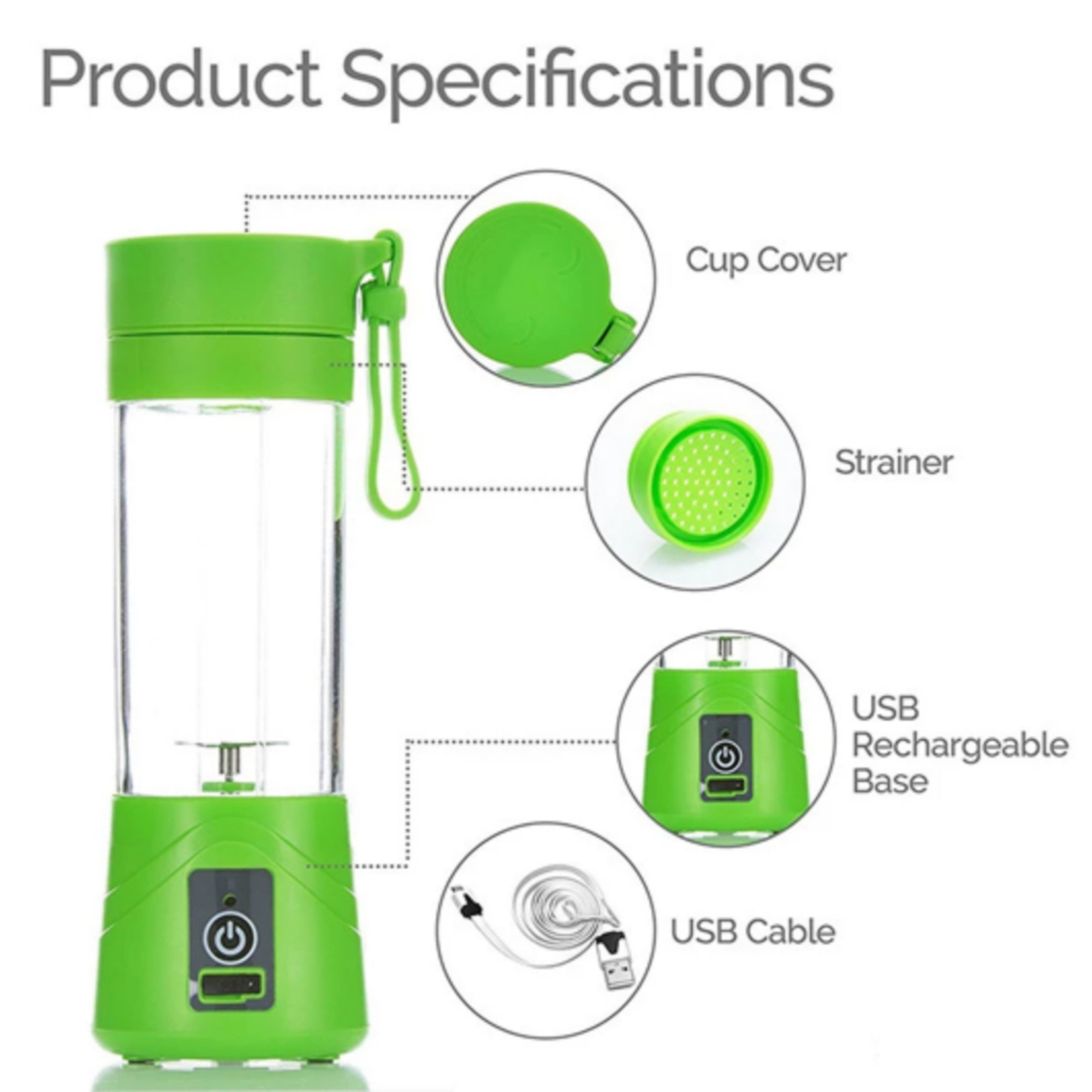 USB Chargeable Juicer Blender 6 Blades 380ml