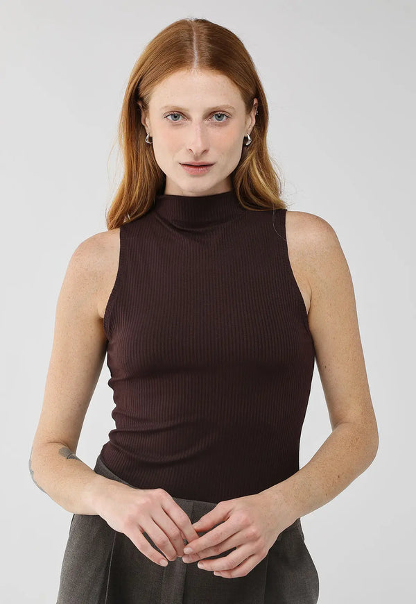 Women's Ribbed Knit Blouse in Seville Brown